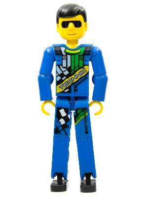 Technic Figure Blue Legs, Blue Top with Technic Logo, Black Hair and Sunglasses - with Stickers (tech033s)