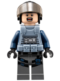 ACU Trooper - Male, Black Aviator Cap with Trans-Brown Visor, Light Nougat Head, Sand Blue Body Armor Vest (jw004)
