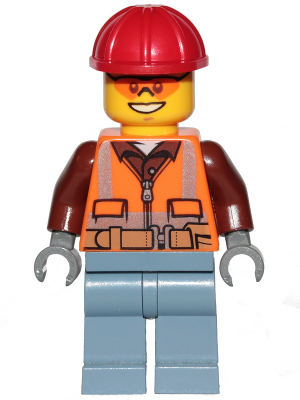 Lumberjack - Male, Orange Safety Vest, Reflective Stripes, Reddish Brown Shirt, Sand Blue Legs, Red Construction Helmet, Orange Safety Glasses (cty1093)