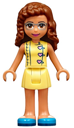Friends Olivia (Nougat) - Bright Light Yellow Dress with Heart Buttons, Blue Shoes (frnd0359)