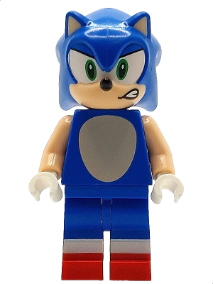 Sonic the Hedgehog - Light Nougat Face and Arms, Open Mouth Smirk to Left (son027)