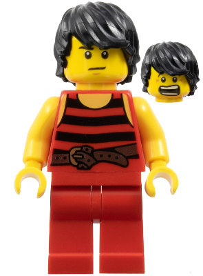 Pirate 7 - Black and Red Stripes, Red Legs, Scared, Brown Crow's Feet (pi168a)