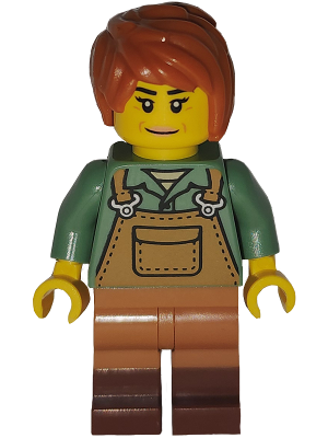 Art Factory Painter - Female, Medium Nougat Overalls over Sand Green Shirt, Medium Nougat Legs with Reddish Brown Boots, Dark Orange Tousled Hair (bdp272)