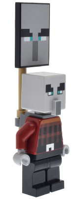 Illager (Pillager) - Narrow Eyes, Dark Bluish Gray Neck Bracket and Tile with Clip, Ominous Banner (min196)