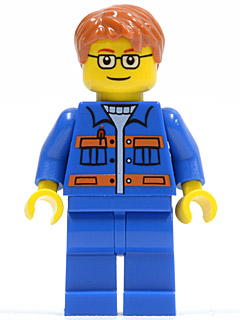 Blue Jacket with Pockets and Orange Stripes, Blue Legs, Dark Orange Short Tousled Hair, Brown Eyebrows, Glasses (cty0140)