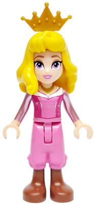 Aurora - Dark Pink Top, Metallic Pink Sleeves, Gold Necklace, Dark Pink Cropped Trousers, Reddish Brown Boots, Yellow Hair, Crown Tiara (dp194)