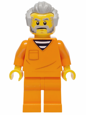 Police - City Jail Prisoner Male, Orange Prison Jumpsuit, Light Bluish Gray Hair, Beard and Sideburns (cty1701)