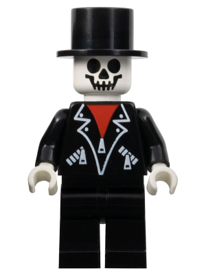 Leather Jacket with Zippers - Black Legs, Skeleton Head, Black Top Hat, White Hands (game001)