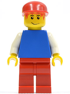 Plain Blue Torso with White Arms, Red Legs, Red Cap, Red Hair (pln109)