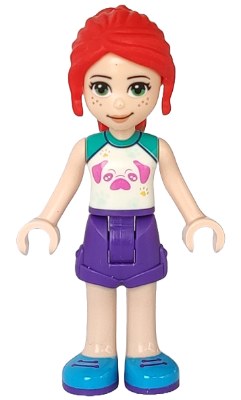 Friends Mia - Dark Purple Shorts, White Top with Pug Head (frnd0431)