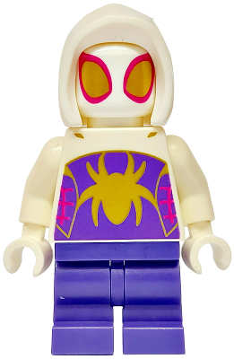 Ghost-Spider (Gwen Stacy) - Dark Purple Medium Legs, White Basic Smooth Hood, Gold Spider Logo and Eyes (sh0954)