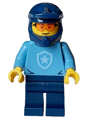 Police - City Officer, Medium Blue Shirt with Badge, Dark Blue Legs, Dark Blue Dirt Bike Helmet, Safety Glasses (cty1570)
