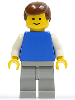 Plain Blue Torso with White Arms, Light Gray Legs, Brown Male Hair (pln081)