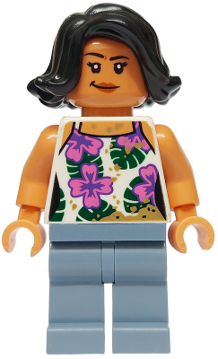 Sammy Gutierrez - White Sleeveless Shirt with Flowers, Leaves and Dirt Stains, Sand Blue Legs
