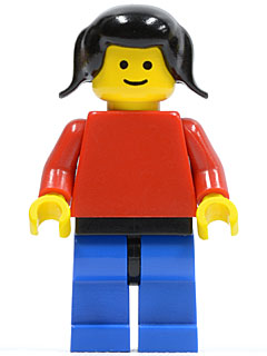 Plain Red Torso with Red Arms, Blue Legs with Black Hips, Black Pigtails Hair (pln110)