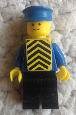 Plain Blue Torso with Blue Arms, Black Legs, Blue Hat, Yellow Vest with Black Chevrons (Stickers) (twn448s)