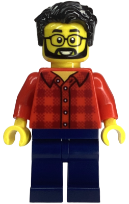 Camper - Male, Red Plaid Flannel Shirt, Dark Blue Legs, Black Hair, Glasses, Beard (bdp149)