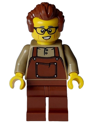 Man - Reddish Brown Hair, Dark Tan Shirt, Reddish Brown Overalls and Legs, Black Glasses (hol349)