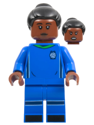 Soccer Player, Female, Blue Uniform, Reddish Brown Skin, Black Bun (idea126)