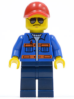 Blue Jacket with Pockets and Orange Stripes, Dark Blue Legs, Red Cap with Hole, Sunglasses, NO Back Print (cty0500)