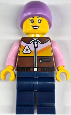 Ice Skater - Female, Reddish Brown Jacket, Dark Blue Legs, Medium Lavender Beanie (hol402)