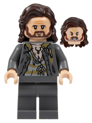 Sirius Black - Dark Brown Hair, Dark Bluish Gray Jacket over Tattered Striped Shirt, Plain Legs (hp352)