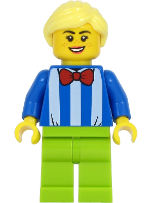 Fairground Worker - Female, White Stripes and Red Bow Tie, Lime Legs, Bright Light Yellow Hair (twn414)