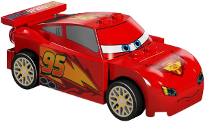 Lightning McQueen - Piston Cup Hood, White and Gold Wheels, Red 2 x 8 Plate, 3 Yellow 1 x 2 Plates (crs096)