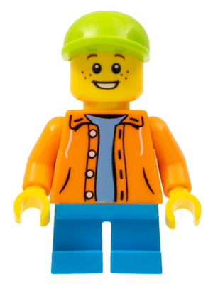 Boy - Orange Jacket with Hood over Light Blue Sweater, Dark Azure Short Legs, Lime Cap (twn300)