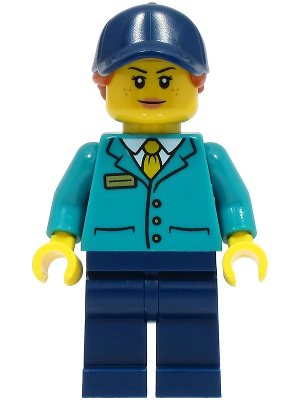 Train Platform Guard - Female, Dark Turquoise Shirt, Dark Blue Legs and Cap, Dark Orange Hair (cty1495)