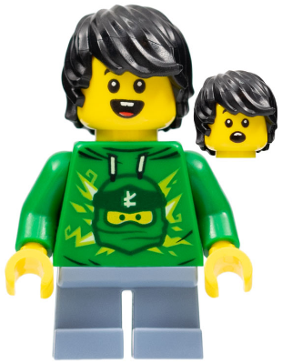 LEGOLAND Park Boy with Black Hair, Green Ninjago Hoodie, Sand Blue Short Legs (LLP017)