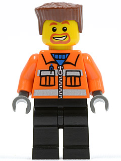 Construction Worker - Orange Zipper, Safety Stripes, Orange Arms, Black Legs, Reddish Brown Flat Top Hair, Beard Around Mouth (cty0154)