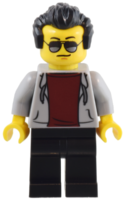 1950s Diner Patron - Male, Light Bluish Gray Hoodie with Dark Red Shirt, Black Legs, Black Hair (bdp093)