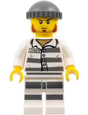 Police - Jail Prisoner 86753 Prison Stripes, Dark Bluish Gray Knit Cap, Reddish Brown Beard and Stubble (cty1145)
