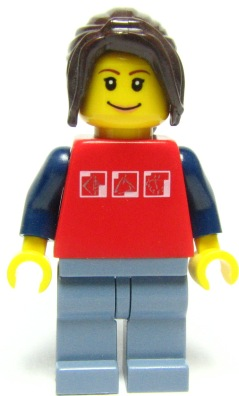 Red Shirt with 3 Silver Logos, Dark Blue Arms, Sand Blue Legs, Dark Brown Hair Ponytail Long with Side Bangs (twn051)