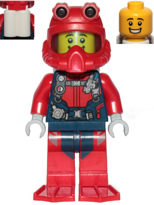 Scuba Diver - Male, Open Mouth Smile, Red Helmet, White Air Tanks, Red Flippers (cty1173)
