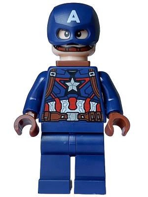 Captain America - Dark Blue Suit with Reddish Brown Belt and Harness, Reddish Brown Hands, Helmet, Neck Bracket (sh0973)