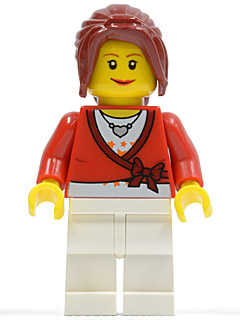 Sweater Cropped with Bow, Heart Necklace, White Legs, Dark Red Hair Ponytail Long with Side Bangs (twn117)