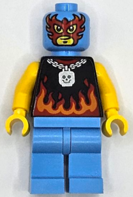 Taco Monster Truck Driver - Male, Black Sleeveless Shirt with Flames, Medium Blue Legs, Wrestling Mask (cty1668)
