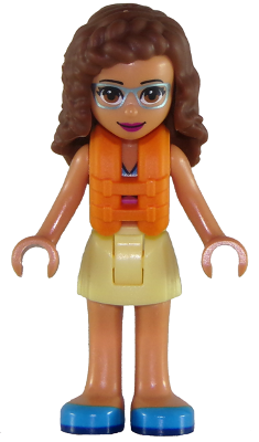Friends Olivia (Nougat) - Bright Light Yellow Skirt, Dark Pink and Dark Azure Swimsuit Top, Life Jacket (frnd0266)