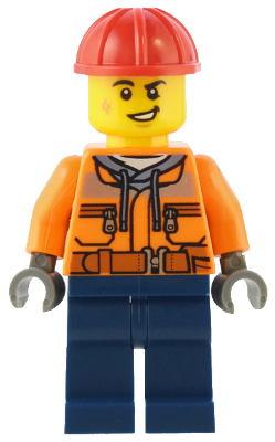 Construction Worker - Male, Orange Safety Jacket, Reflective Stripe, Sand Blue Hoodie, Dark Blue Legs, Red Construction Helmet (cty1553)
