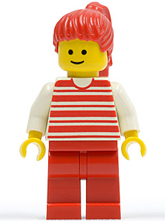 Horizontal Lines Red - White Arms - Red Legs, Red Ponytail Hair (hor024)
