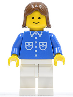 Shirt with 6 Buttons - Blue, White Legs, Brown Female Hair (but040)