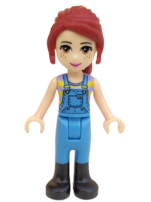 Friends Mia - Medium Blue Overalls, Striped Shirt, Dark Red Hair (frnd0224)