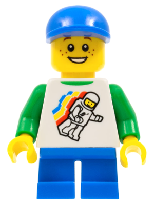 Classic Space Minifigure Floating Pattern, Blue Short Legs, Blue Short Bill Cap (twn224)