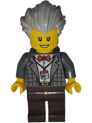 Art Factory Pianist - Male, Dark Bluish Gray Plaid Jacket with Red Bow Tie, Dark Brown Legs, Light Bluish Gray Bushy Hair Swept Back (bdp268)