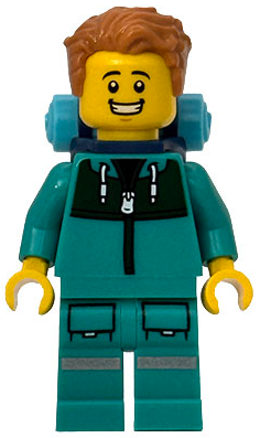 Sequoia Tree Trail Hiker - Male, Dark Turquoise Jacket with Dark Green Panel, Legs with Silver Reflective Stripes, Medium Nougat Hair, Backpack (bdp291)