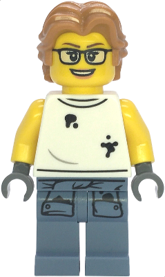 Scrapyard Worker - Female, White Sleeveless Shirt with Oil Stains, Sand Blue Legs with Shirt Sleeves with Oil Stains, Medium Nougat Wavy Hair, Glasses (cty1856)