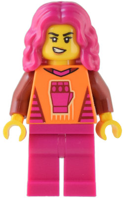 Gaming Tournament Participant - Female, Orange T-Shirt with Fist, Magenta Legs, Magenta Hair (cty1540)