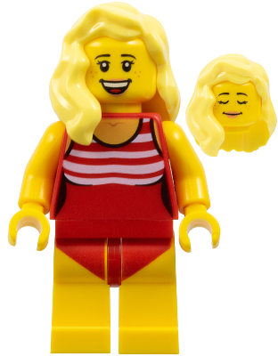 Swimmer - Female, Red Swimsuit with White Stripes, Bright Light Yellow Hair (cty1053)